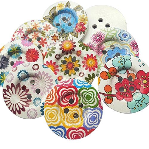 Chenkou Craft 20pcs Large Mix Lots Round Flower Wood Buttons 4 Holes Craft Sewing Button (50mm)