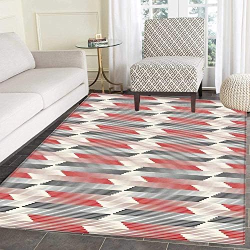 Modern Area Silky Smooth Rugs Geometric Graphic Grid Abstract Pattern with Thin and Bold Lines Home Decor Area Rug 4'x5' Charcoal Grey Scarlet Cream