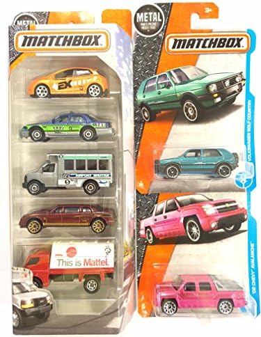 Matchbox 2016 "CITY- 5-PACK" : Mazda 2, Ford Crown Victoria Taxi, GMC School Bus , Limousine &amp; Billboard Truck &amp; BONUS: Matchbox CHEVY AVALANCHE &amp; V.W. GOLF
