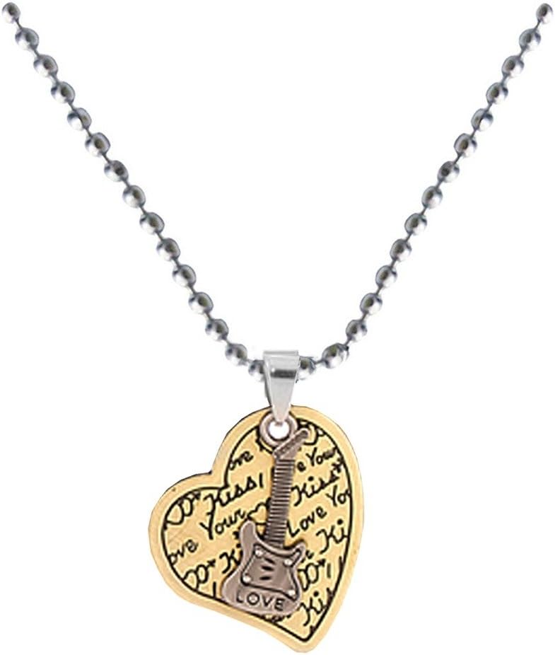 Mens Fashion Jewellery Bronze Heart and Guitar Designed Fashion Chain Pendant