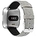 Maledan Compatible with Fitbit Versa Bands, Replacement Classic Genuine Leather & Canvas with Stainless Steel Clasp Accessories Wristbands Compatible with Versa, Women Men, Small, Grey
