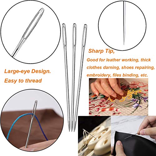 Y-Axis 54 Pcs Assorted Large Eye Stitching Needles Hand Sewing Needles Including Sharp & Blunt Needles with Storage Box - Thumbnail 3