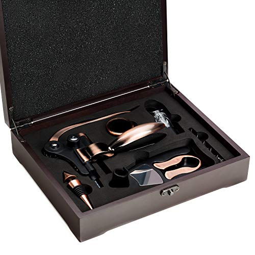 Corkscrew Wine Openers Best Sellers - 7 Bottle Accessories Kit with Stand, Plug, Wine Aerator, Drip Ring, Foil Cutter & EXTRA Teflon Spiral + Engraved Wooden Box Gift Set - Thumbnail 7