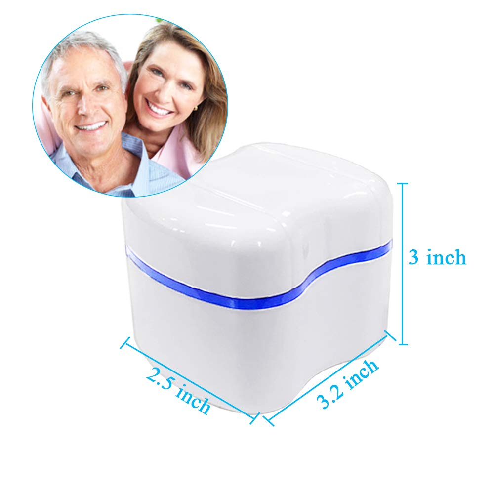 4 Pack Denture Box Case, Dentures Cup Bath Retainer Container with Stainer Basket, Denture Retainer Holder for Travel, Retainer Cleaning, Safeguard Dentures : Beauty