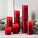 Set of 6 Red Wax Battery Operated Flameless LED Pillar Candles with Remote Control