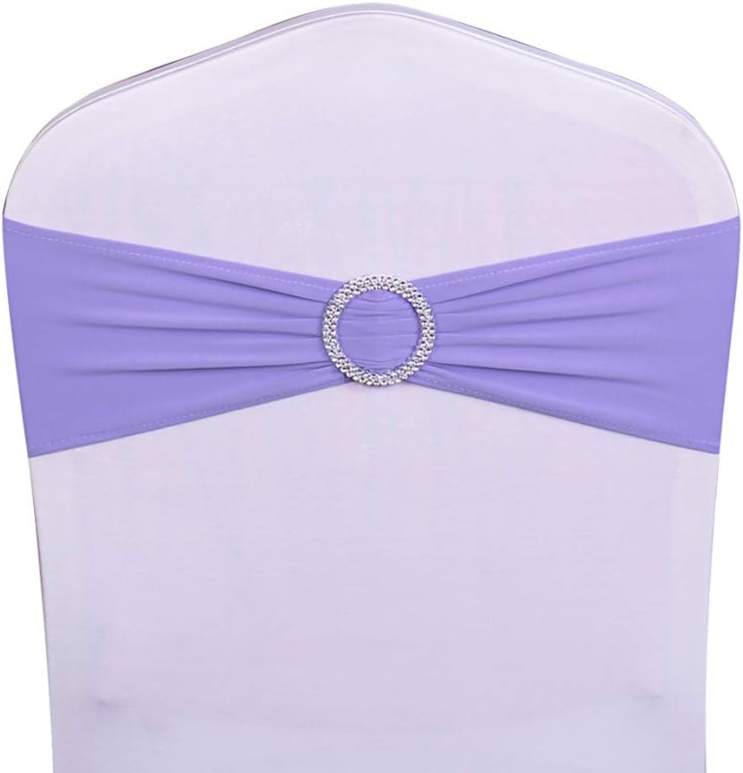WENSINL Pack of 100 Spandex Chair Sashes Bows Elastic Chair Bands with Buckle Slider Sashes Bows for Wedding Decorations Without White Covers (Lavender): Kitchen & Dining