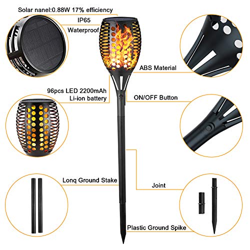 Balight Solar Torch Lights,Dancing Flame Lighting 96 LED Flickering Tiki Torches Waterproof Wireless Outdoor Light for Patio Garden Path Yard Wedding Party(4 Packs) (A)