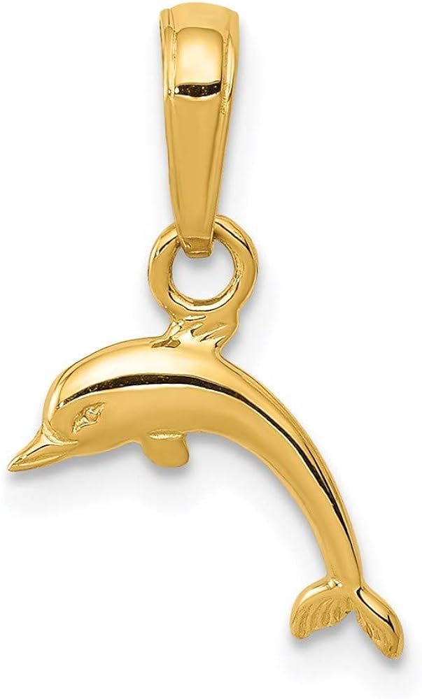 14k Yellow Gold Mini Dolphin Pendant Charm Necklace Sea Life Fine Jewelry For Women Gifts For Her