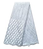 SanVera17 African Lace Net Fabrics Nigerian French Fabric Embroidered and Beading Guipure Cord Lace for Party Wedding 5 Yards us-fabric-076 (White)