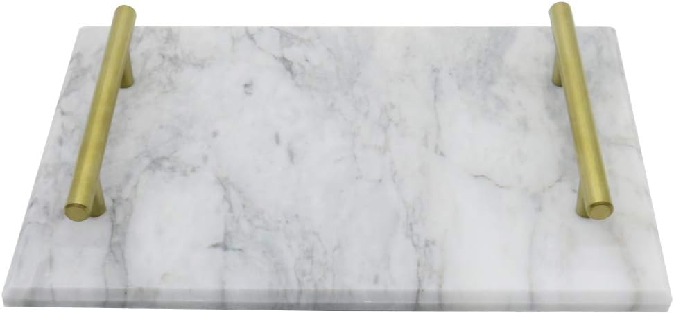 YCD Ziran Nature Marble Serving Tray Dishes Plates with Gold Handles(grey)