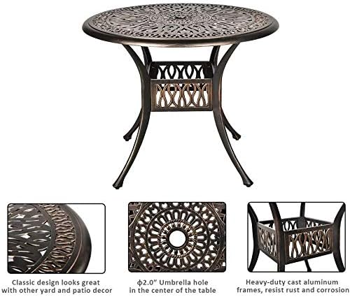 Ipkig Round Patio Bistro Table With 2 2 Umbrella Hole Cast Aluminum Patio Furniture Dining Table Deck 35 4 Diameter Patio Coffee Table For Yard Garden Patio Furniture Accessories Patio Lawn Garden