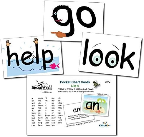 SnapWords List A Sight Word Pocket Chart Cards