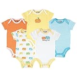 Luvable Friends Hanging 5 Pack Elephant Bodysuits, 9-12 Months