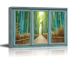 Bamboo Forest with a Cleared Path Headed into a Sunny clearing - Green and Gold Branches - Canvas Art Home Art - 24x36 inches
