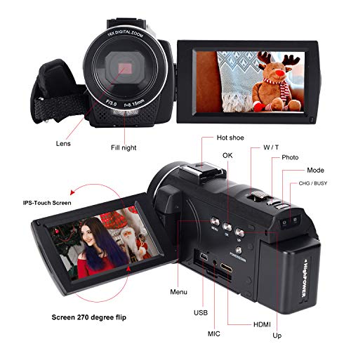 CofunKool Ultra HD 42MP Video Camera 1080P Camcorder 3.0 Inch 270° Rotation IPS Touch Screen YouTube Vlogging Camera with External Microphone Mini Tripod Support TV USB Output