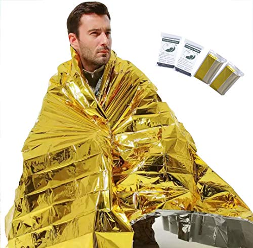 Baiker Emergency Thermal Blankets, Double Sided Portable Space Blanket (4 Packs)