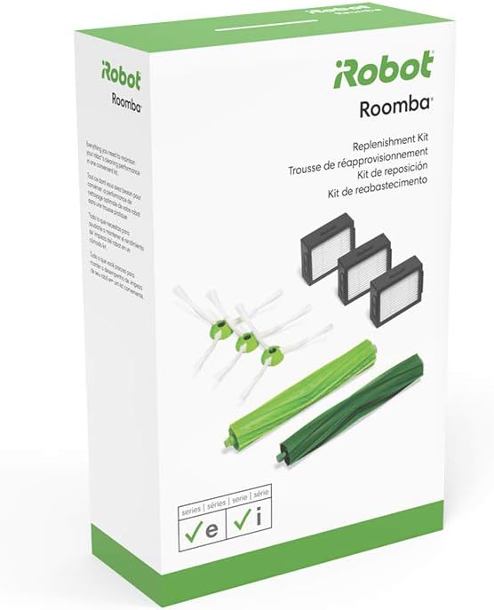 iRobot Authentic Replacement Parts- Roomba e and i Series Replenishment Kit, (3 High-Efficiency Filters, 3 Edge-Sweeping Brushes, and 1 Set of Multi-Surface Rubber Brushes), Green - 4639168 -