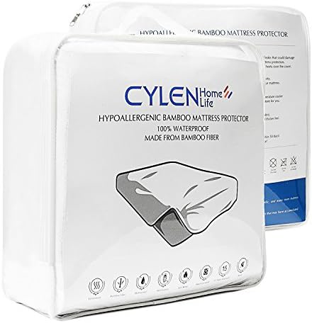 CYLEN Hypoallergenic Bamboo Infused Waterproof Queen Mattress Pad Cover