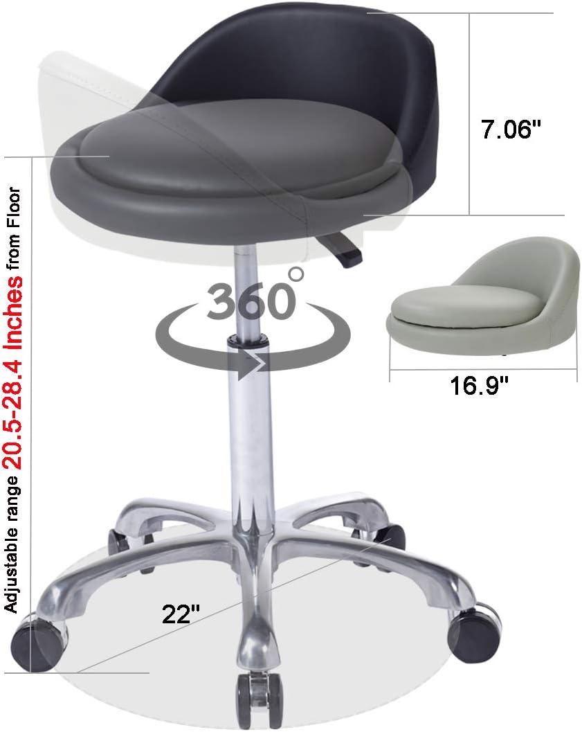 FRNIAMC Upgraded Salon Stool Adjustable Height Hydraulic Rolling Swivel Stool Chair with Wheels with Backrest for Tattoo Facial Massage Spa Medical Shop Home Office (Black): Kitchen & Dining