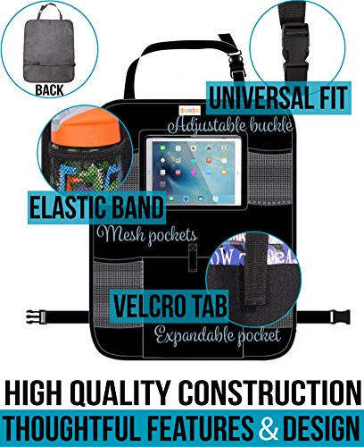 Zohzo Car Back Seat Organizer With Tablet Holder - Touch Screen Pocket for Android & iOS Tablets up to 10.5" - Multipurpose Use as Auto Seat Back Protector, Kick Mat, Car Organizer - Thumbnail 2