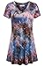Sixother Womens Tie Dye Tunics Summer Casual Short Sleeves Tops V Neck Blouses, Blue Pink, Size L