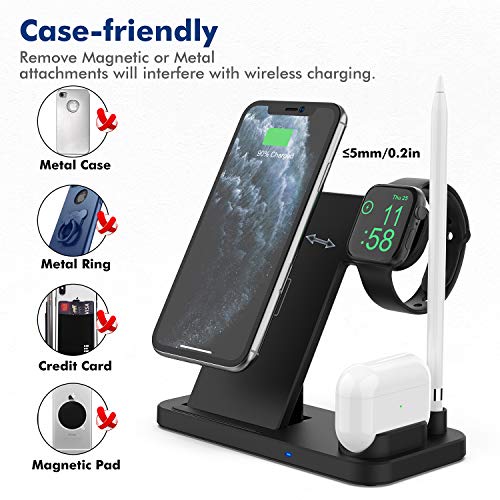 Wireless Charger, POWLAKEN 4 in 1 Wireless Charging Station for Apple Watch, Airpods, Magnetic 10W Wireless Fast Charging Stand for iPhone 11/11 Pro Max/X/XS/XR/Xs Max/8/8 Plus and Other Qi Phones - Thumbnail 5