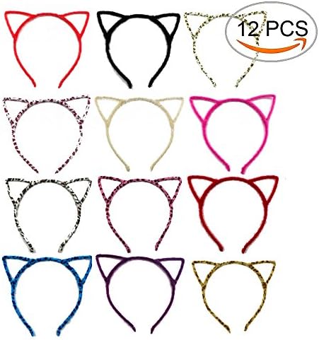 Newbested 12 PCS Cat Ear Headband Hair Band Fluffy Hair Hoop Headband for Party，Daily Decoration and Fancy Dress Party，Assorted Colors，
