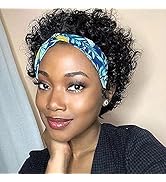 Short Curly Headband Wig Human Hair for Black Women Pixie Cut Glueless Wigs with Wide Black Headb...