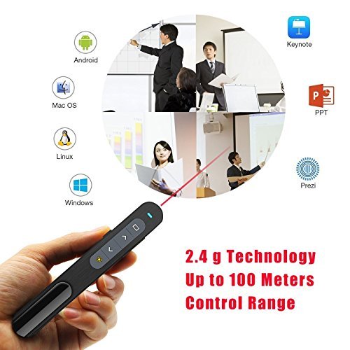 Wireless Presenter, Remote Clicker Support hyperlinks RF 2.4GHz PowerPoint Clicker Presentation, Remote Control PPT Pointer Clicker Flip Pen - Thumbnail 5