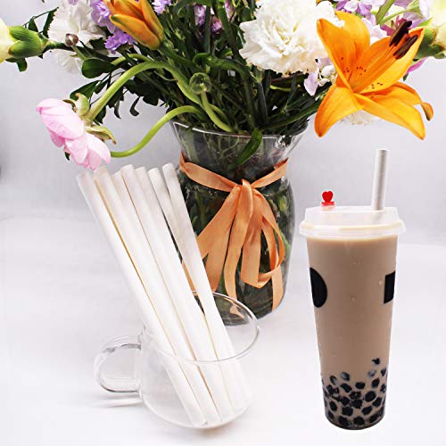 Paper Straws Wide Smoothies Milkshake Jumbo Bubble Tea Boba Straw Biodegradable Compostable Disposable Drinking Straw Wrapped in Bulk for Tumblers Party Bpa Dye Free White 10mm 0.4in 7.75'' 90pcs - Thumbnail 4