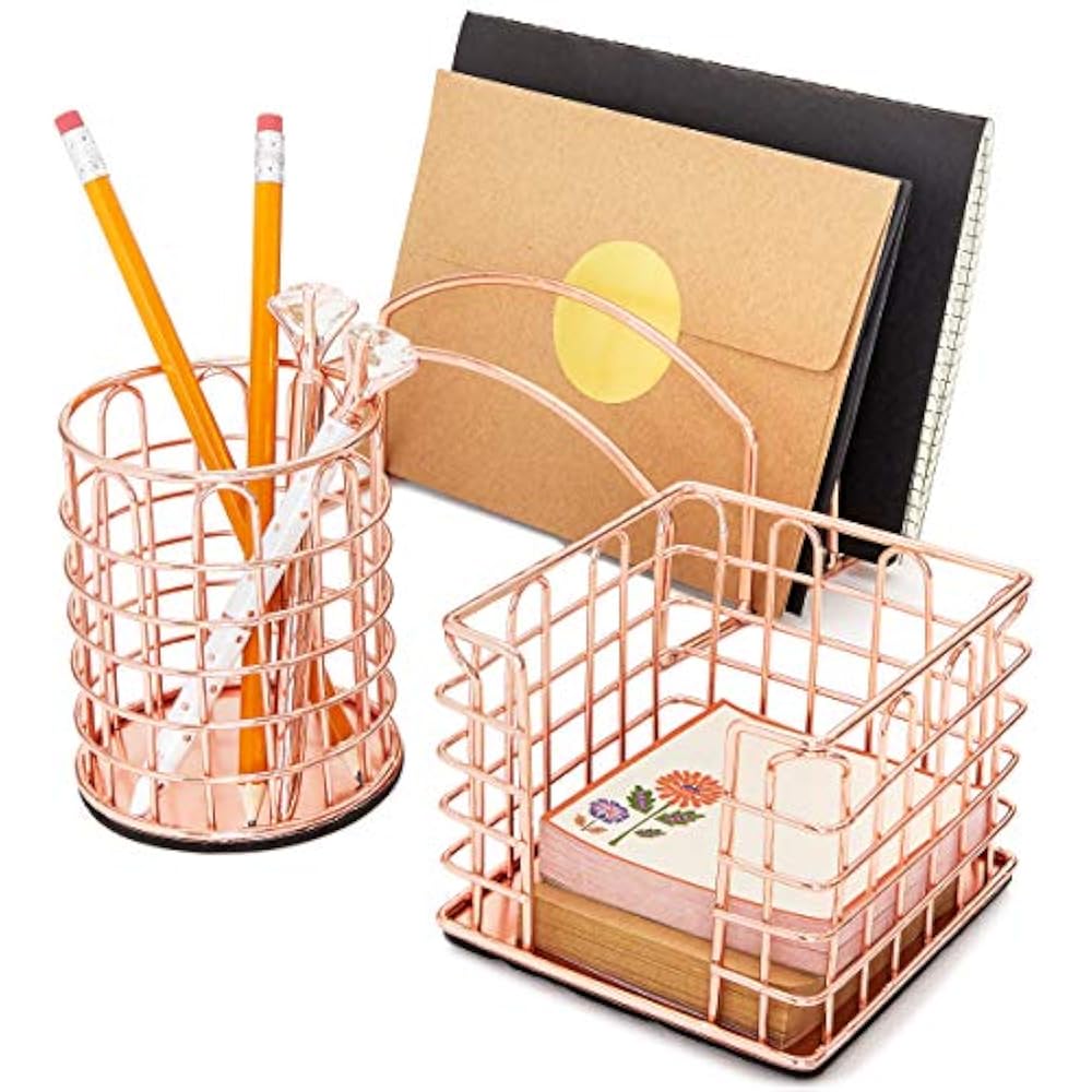 Paper Junkie Rose Gold Office Desk Organizer Accessories 3Piece Set Products eBay