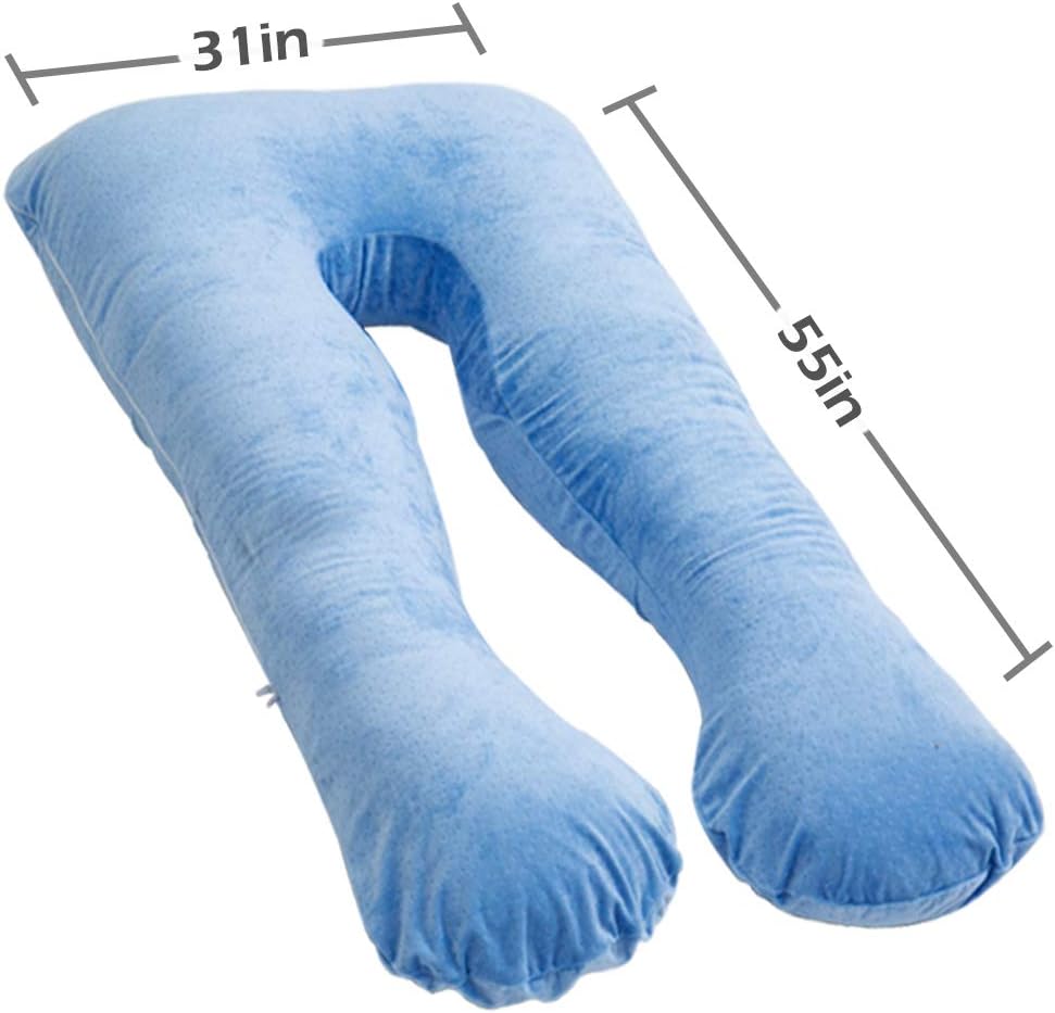 1 MIDDLE ONE U Shaped Pregnancy Pillowcase, Breathable Velour Replacement Pillow Cover Case with Zipper for Maternity Pillow, Fit 55”x31” Full Body Pillow (Light Blue): Home & Kitchen
