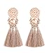 Boderier Bohemian Statement Thread Tassel Chandelier Drop Dangle Earrings with Cassandra Button Stud (Rose Gold)