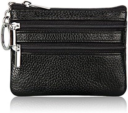 ALALEI Womens Mini Cute Genuine Leather Wallet Soft Coin Purse with Key Ring Chain and Zipper Pocket for Women and Teens Girls (Black)