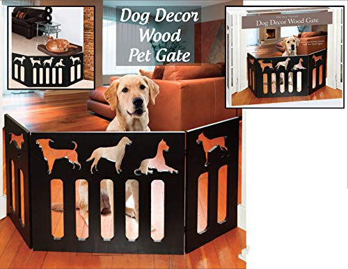 Indoor/Outdoor Dog DÃ©cor Solid Wood 3 Section Pet Gate - Black (Certified Refurbished)