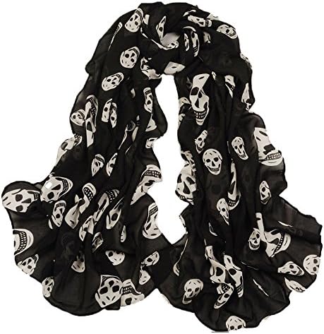 PUXIAN Designer Lightweight Skull Neck Fashion Scarves for Women Clearance Black