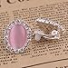 Bridal Rhinestone Opal Oval Shape Clip on Earrings for Women Charm Jewelry No Hole Ear Clip (pink)