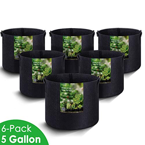 MAXSISUN 6-Pack 5 Gallon Grow Bags, Heavy Duty Thickened Non-Woven Plant Fabric Pots with Reinforced Handles for Gardening