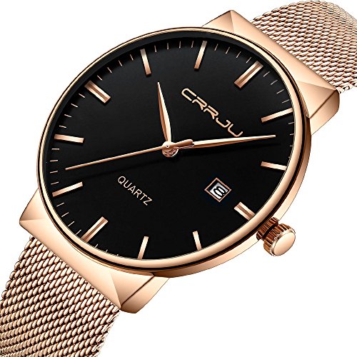 CRRJU Rose Gold Elegant Luxury Men Gift Watches,Men's Stylish Minimalist Quartz Date Wristwatch