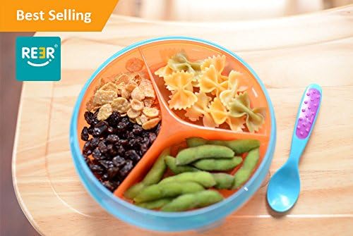 ReeR Section Divided Plate Dish Stay Put Bowl with Twisty Suction Base for Infant Toddler and 6 Months Solid Feeding…