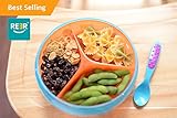 ReeR Section Divided Plate Dish Stay Put Bowl with Twisty Suction Base for Infant Toddler and 6 Months Solid Feeding- Spill Proof-Inside Scoop Stackable To Go Snacks & Storage-With Bonus Spoon