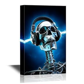 Canvas Wall Art - Soul Music Metal Skeleton with Electrified Headphones - Gallery Wrap Modern Home Art | Ready to Hang - 12x18 inches