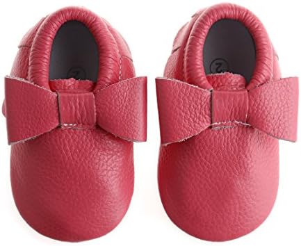 Pidoli Baby Moccasins Leather Infant/Toddlers For Boys and Girls Shoes (3 13cm 5.11", Hot Pink)
