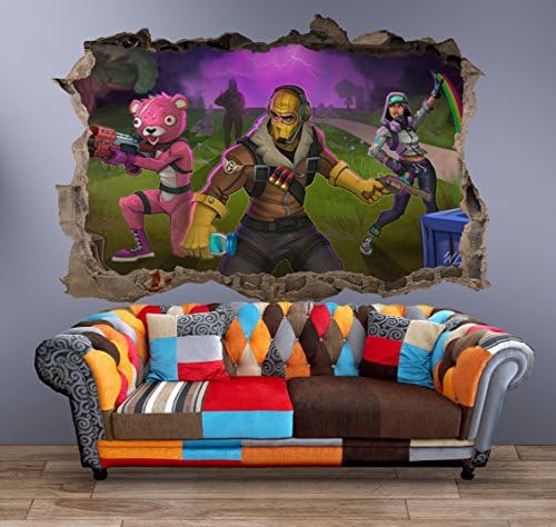 Fortnite Raptor,Pink Teddy Bear Graffiti Girl and B Knight Bedroom Wall Sticker (420mm x 330mm)