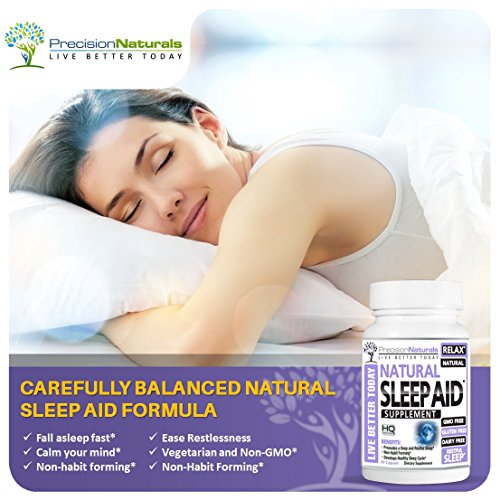 Sleep Aid W/Melatonin Non Habit Forming Natural Sleeping Supplement Pills 60 Capsules Chamomile Magnesium Valerian GABA Lemon Balm Extract Nighttime Herbal Formula Stress Anxiety Insomnia Relief