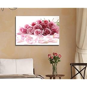 Canvas Prints Wall Art - Bouquet of Beautiful Pink Rose Flowers with Petals | Modern Wall Decor/Home Art Stretched Gallery Wraps Giclee Print & Wood Framed. Ready to Hang - 12" x 18"