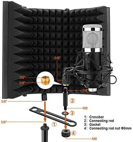 Foldable microphone isolation shield in black.