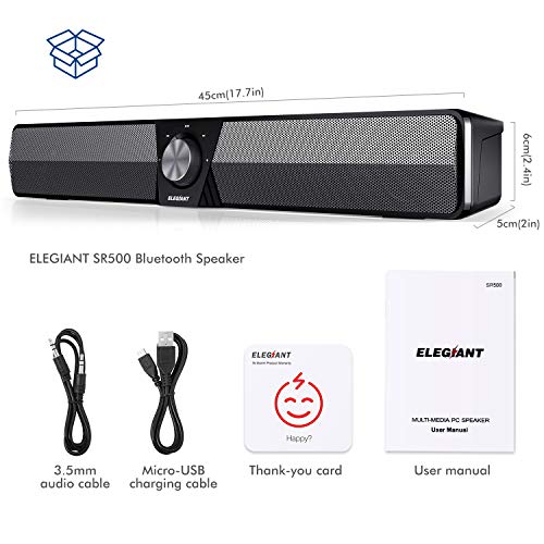 Bluetooth 5.0 Computer Speakers, ELEGIANT 20W Wired/Wireless Computer Sound Bar, Mini Soundbar Speaker with Strong Bass One-Button Control LED Light for PC Cellphone Desktop Tablet Laptop TV - Thumbnail 6