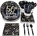 50th Birthday Party Supplies - Serves 24 - Includes Plastic Knives, Spoons, Forks, Paper Plates, Napkins, and Cups Perfect for Birthdays primary