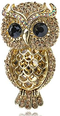 Alilang Gold Toned Topaz Crystal Rhinestone Owl Greek Roman Mythical Bird Novelty Pin Brooch